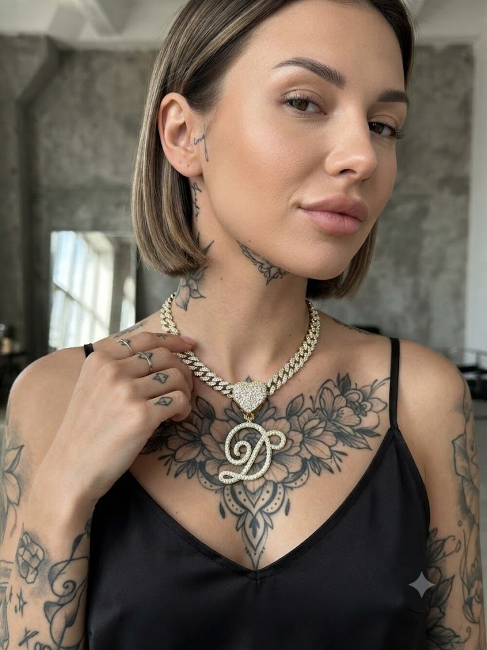 Gold Crystal Heart & Initial D Necklace - Women's Jewelry